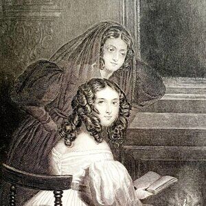 Reading By The Fireplace Engraving 1859 Victorian My Own Fireside Art DWY5G